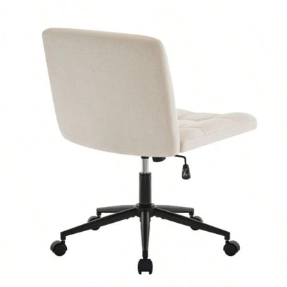 Homw Office Desk Chair with Wheels, Armless Desk Chair with Lumbar Support, Adjustable Height 360 Rolling Swivel Computer Chairs Home Office Study Room, Linen, Beige
