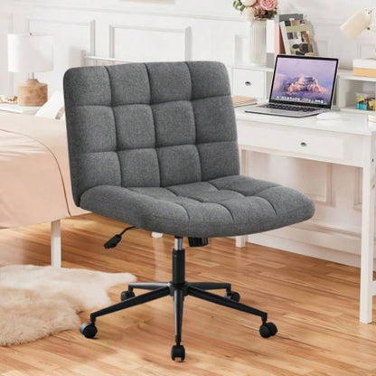Homw Office Desk Chair with Wheels, Armless Desk Chair with Lumbar Support, Adjustable Height 360 Rolling Swivel Computer Chairs Home Office Study Room, Linen, Beige