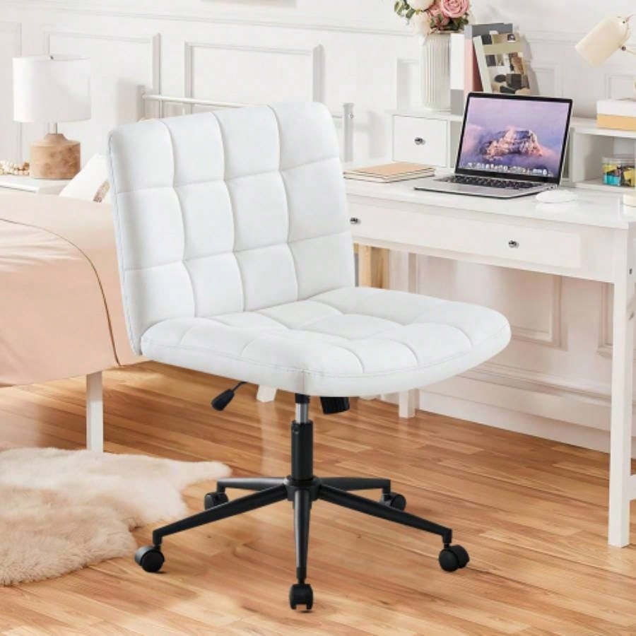 Homw Office Desk Chair with Wheels, Armless Desk Chair with Lumbar Support, Adjustable Height 360 Rolling Swivel Computer Chairs Home Office Study Room, Linen, Beige