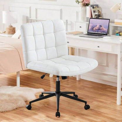 Homw Office Desk Chair with Wheels, Armless Desk Chair with Lumbar Support, Adjustable Height 360 Rolling Swivel Computer Chairs Home Office Study Room, Linen, Beige
