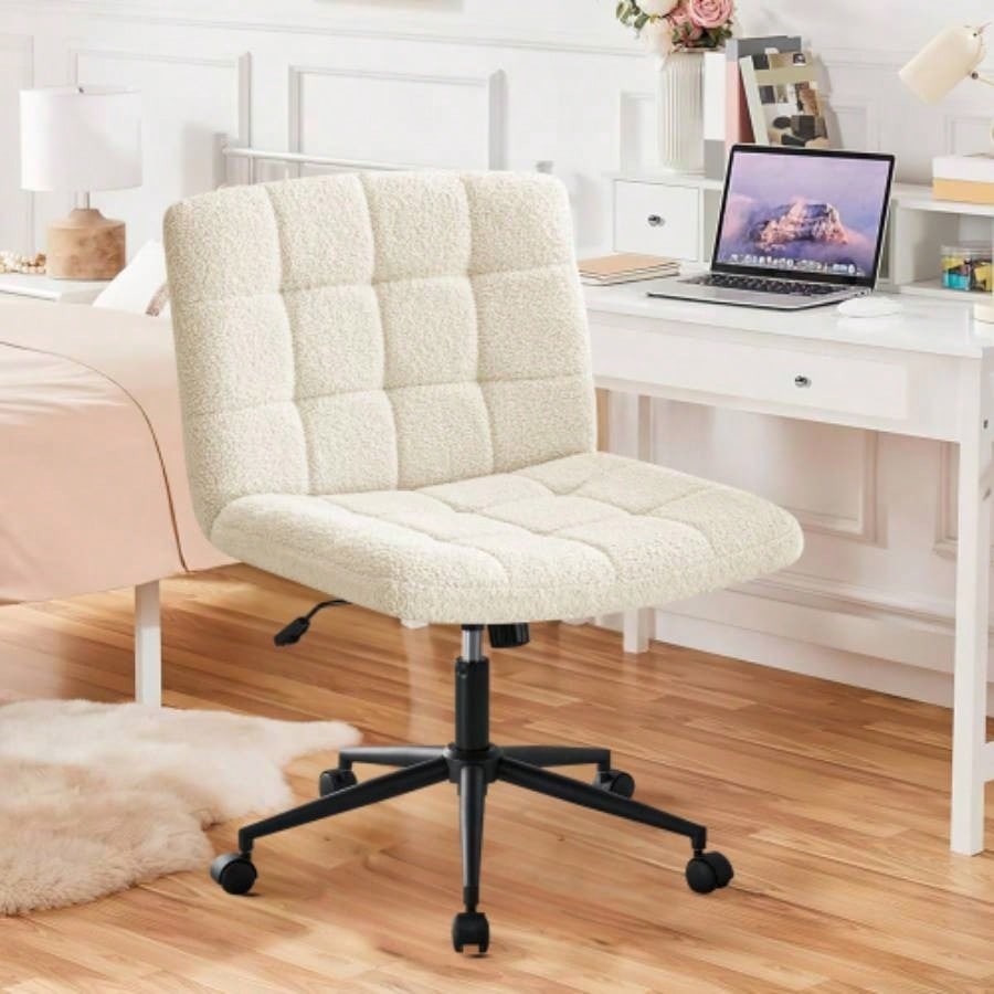 Homw Office Desk Chair with Wheels, Armless Desk Chair with Lumbar Support, Adjustable Height 360 Rolling Swivel Computer Chairs Home Office Study Room, Linen, Beige