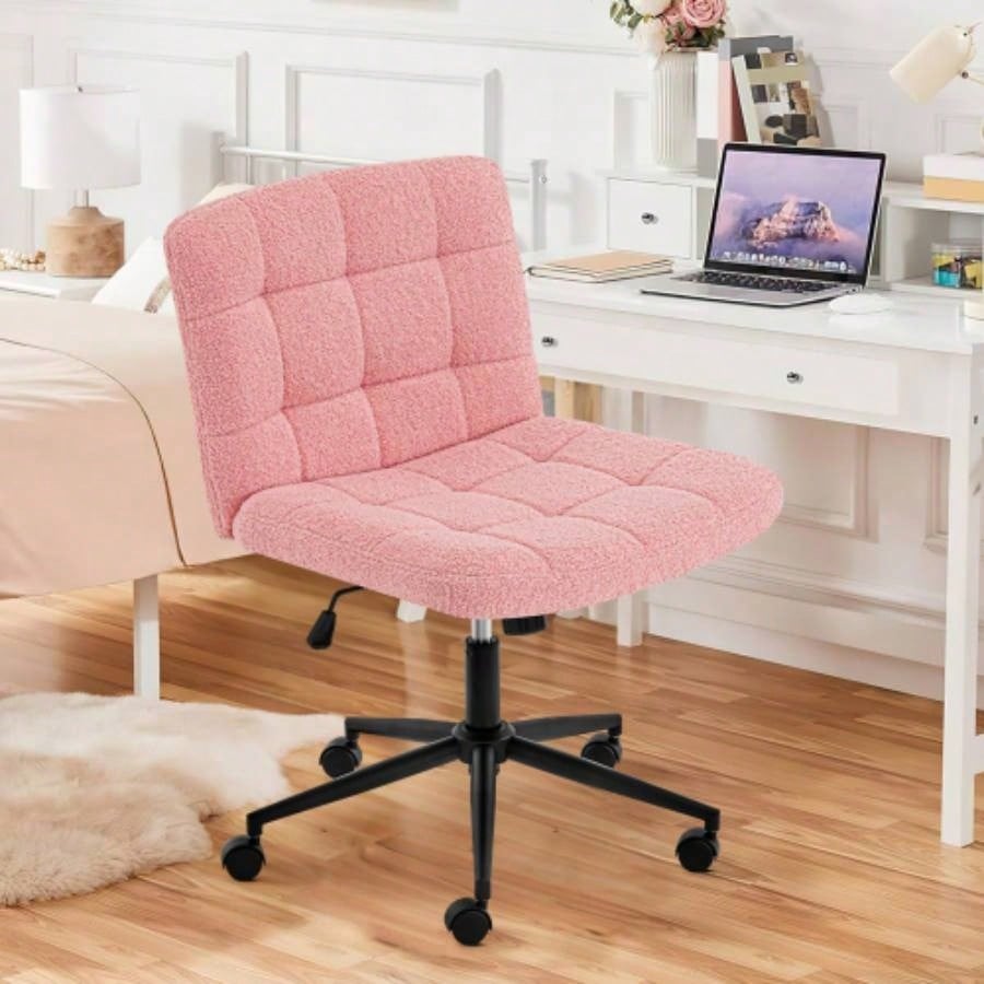 Homw Office Desk Chair with Wheels, Armless Desk Chair with Lumbar Support, Adjustable Height 360 Rolling Swivel Computer Chairs Home Office Study Room, Linen, Beige