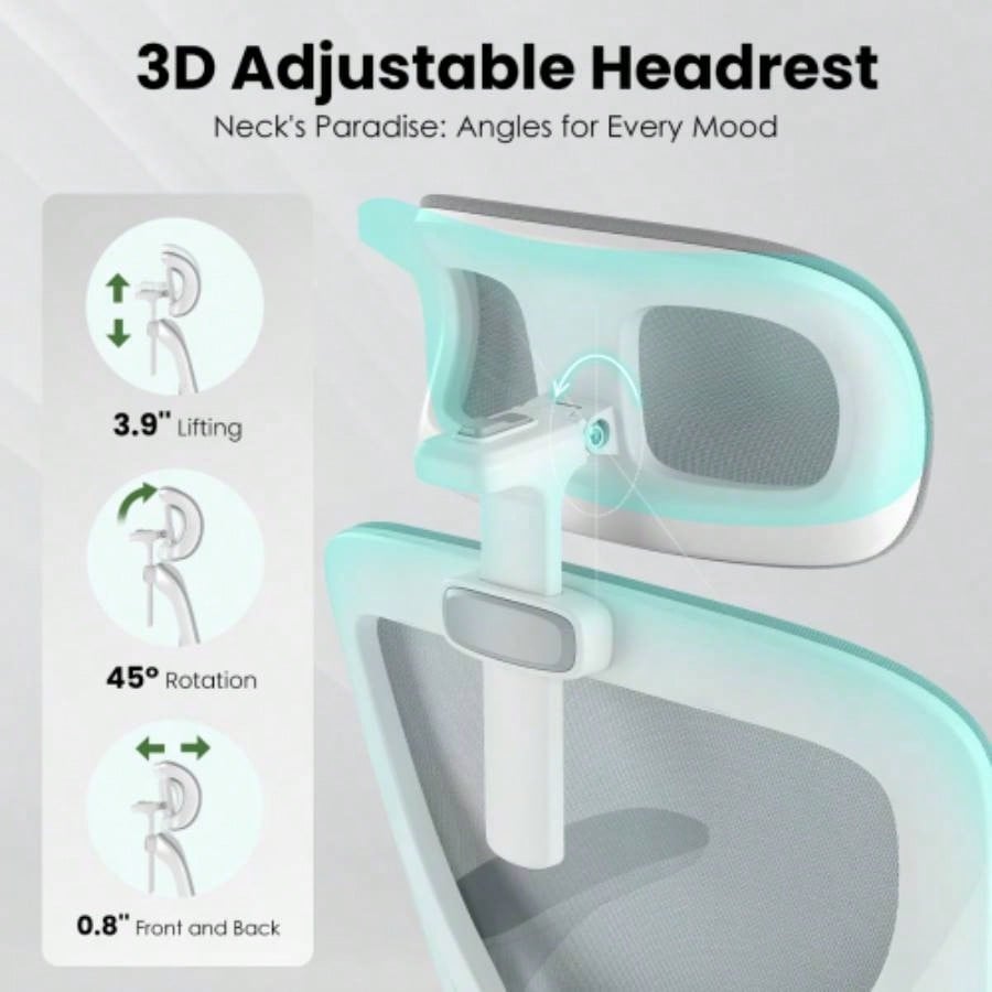Ergonomic Office Chair, Home Office Desk Chair with Headrest, High Back Computer Chair with Armrests and Adjustable Lumbar Support Home Office Study Room, White Gray