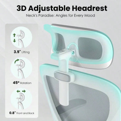 Ergonomic Office Chair, Home Office Desk Chair with Headrest, High Back Computer Chair with Armrests and Adjustable Lumbar Support Home Office Study Room, White Gray