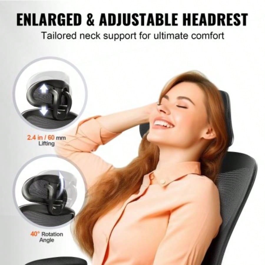Office Chair with Adjustable Lumbar Support, High Back Ergonomic Desk Chair with Adjustable Headrest, Ergonomic Office Chair Backrest with 2D Armrest, Computer Chair Home, Office