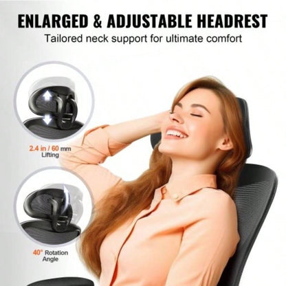 Office Chair with Adjustable Lumbar Support, High Back Ergonomic Desk Chair with Adjustable Headrest, Ergonomic Office Chair Backrest with 2D Armrest, Computer Chair Home, Office