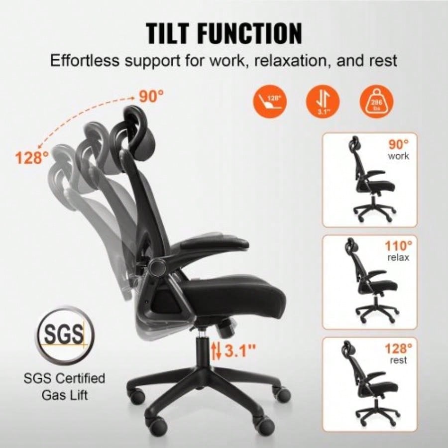 Office Chair with Adjustable Lumbar Support, High Back Ergonomic Desk Chair with Adjustable Headrest, Ergonomic Office Chair Backrest with 2D Armrest, Computer Chair Home, Office