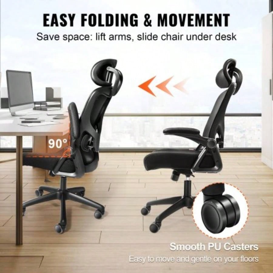 Office Chair with Adjustable Lumbar Support, High Back Ergonomic Desk Chair with Adjustable Headrest, Ergonomic Office Chair Backrest with 2D Armrest, Computer Chair Home, Office