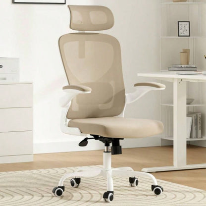 Ergonomic Office Chair, Home Office Desk Chair with Headrest, High Back Computer Chair with Armrests and Adjustable Lumbar Support Home Office Study Room, White Gray