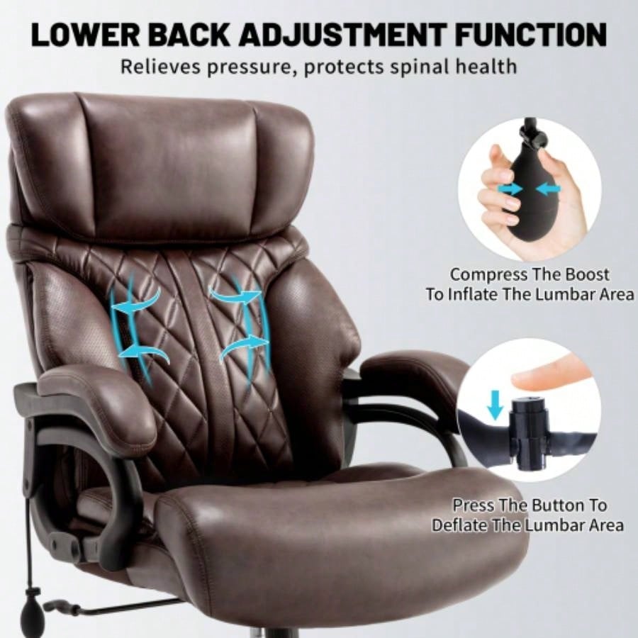 600LBS Big and Tall Office Chair Heavy People, Wide and Adjustable Lumbar, Heavy Duty Executive Chair with High Back, Large Computer Desk Chair Comfortable Home Office