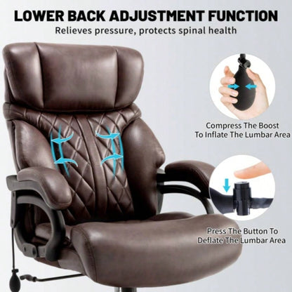 600LBS Big and Tall Office Chair Heavy People, Wide and Adjustable Lumbar, Heavy Duty Executive Chair with High Back, Large Computer Desk Chair Comfortable Home Office