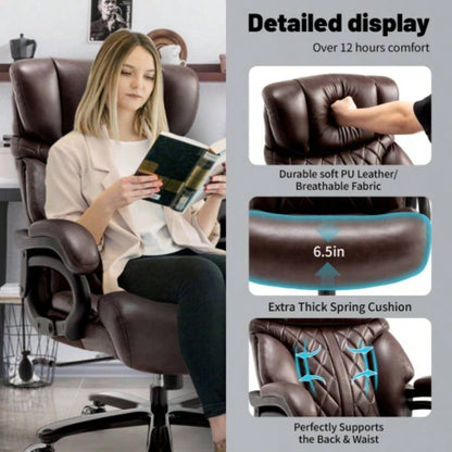600LBS Big and Tall Office Chair Heavy People, Wide and Adjustable Lumbar, Heavy Duty Executive Chair with High Back, Large Computer Desk Chair Comfortable Home Office