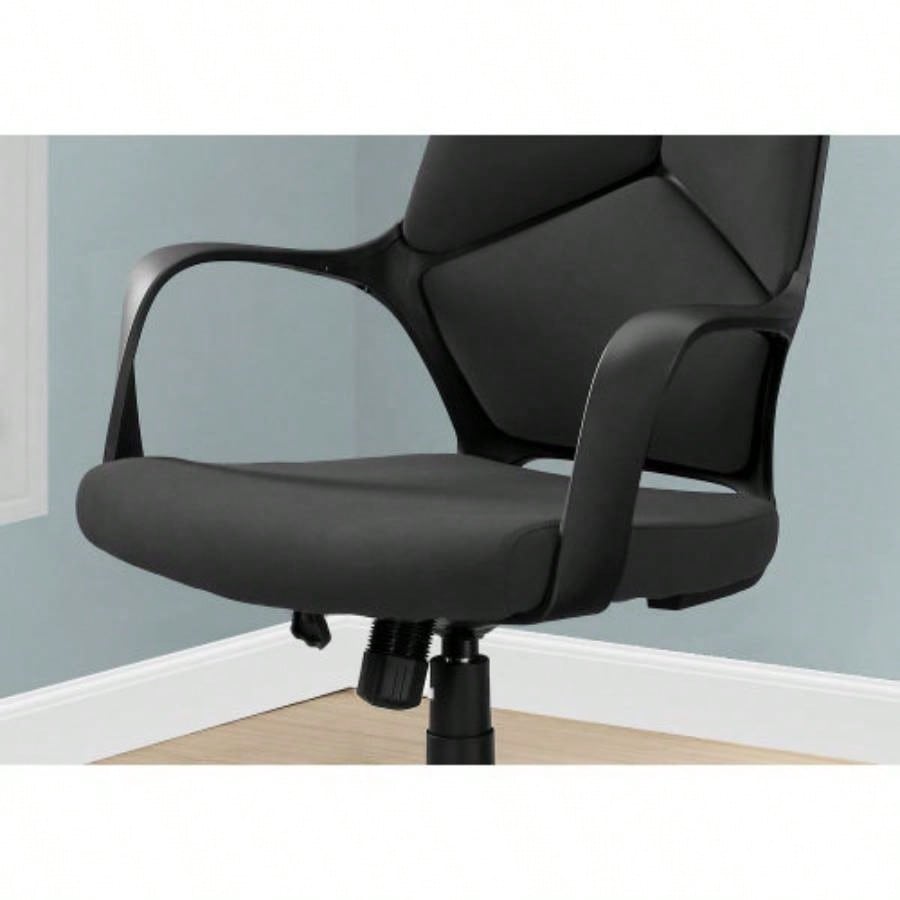 Office Chair, Adjustable Height, Swivel, Ergonomic, Armrests, Computer Desk, Work, Black Fabric, Black Metal, Contemporary, Modern