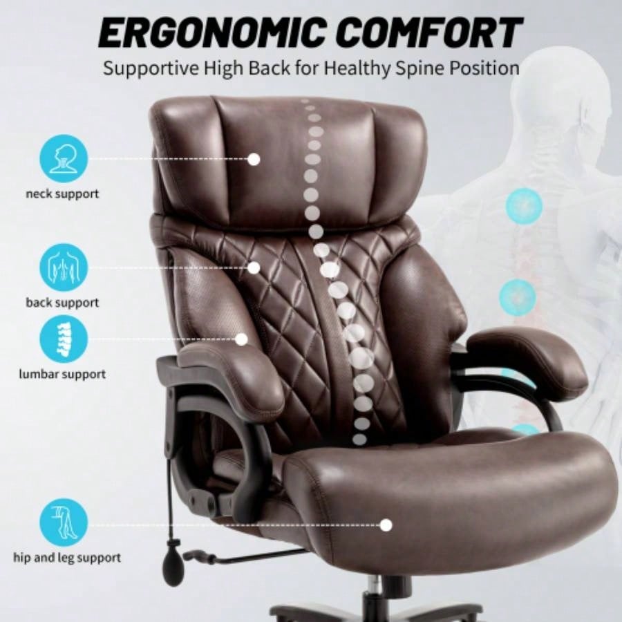 600LBS Big and Tall Office Chair Heavy People, Wide and Adjustable Lumbar, Heavy Duty Executive Chair with High Back, Large Computer Desk Chair Comfortable Home Office