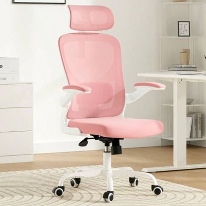 Ergonomic Office Chair, Home Office Desk Chair with Headrest, High Back Computer Chair with Armrests and Adjustable Lumbar Support Home Office Study Room, White Gray