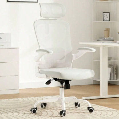 Ergonomic Office Chair, Home Office Desk Chair with Headrest, High Back Computer Chair with Armrests and Adjustable Lumbar Support Home Office Study Room, White Gray