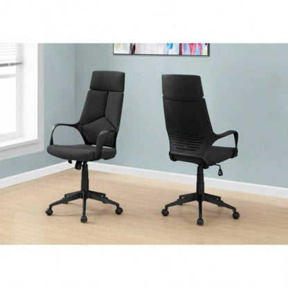 Office Chair, Adjustable Height, Swivel, Ergonomic, Armrests, Computer Desk, Work, Black Fabric, Black Metal, Contemporary, Modern