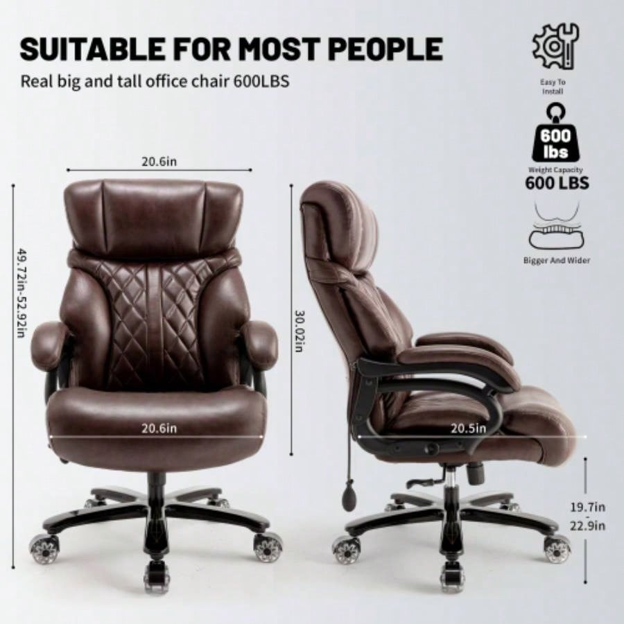 600LBS Big and Tall Office Chair Heavy People, Wide and Adjustable Lumbar, Heavy Duty Executive Chair with High Back, Large Computer Desk Chair Comfortable Home Office