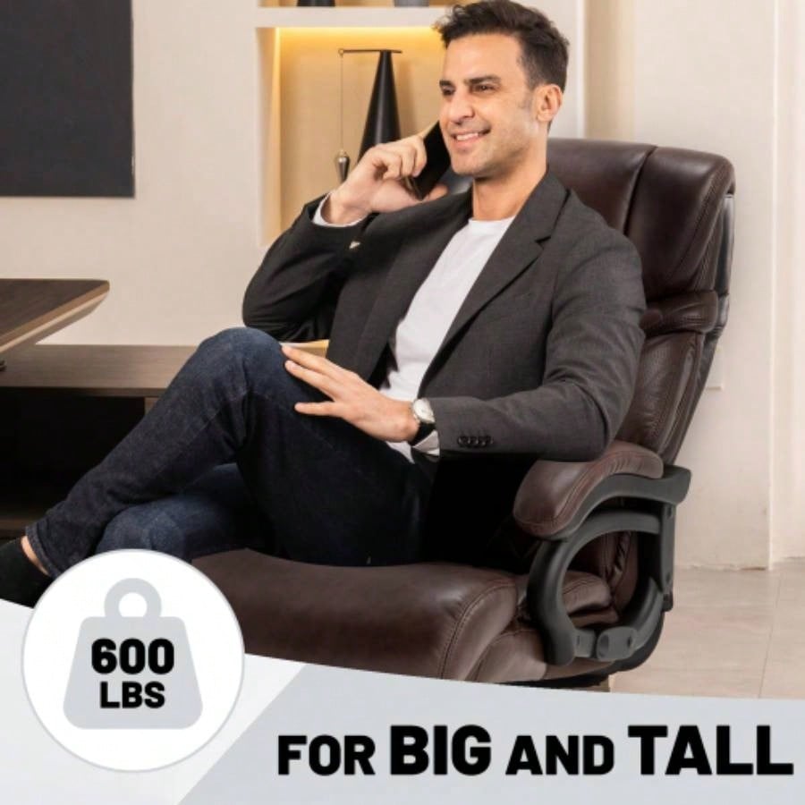 600LBS Big and Tall Office Chair Heavy People, Wide and Adjustable Lumbar, Heavy Duty Executive Chair with High Back, Large Computer Desk Chair Comfortable Home Office
