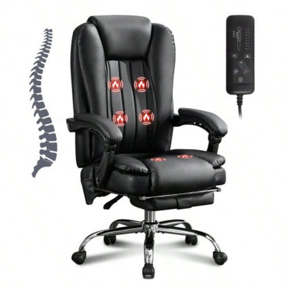 Massage Office Chair with Heat and 6 Vibration Points, Executive Office Chair with Foot Rest and Padded Armrests, Reclining Backrest and Wheels