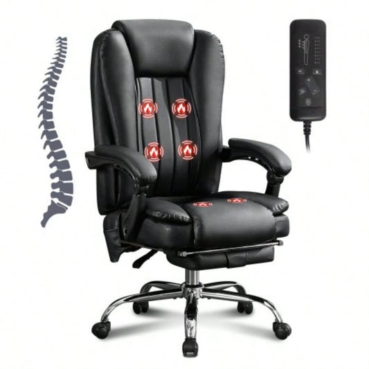 Massage Office Chair with Heat and 6 Vibration Points, Executive Office Chair with Foot Rest and Padded Armrests, Reclining Backrest and Wheels