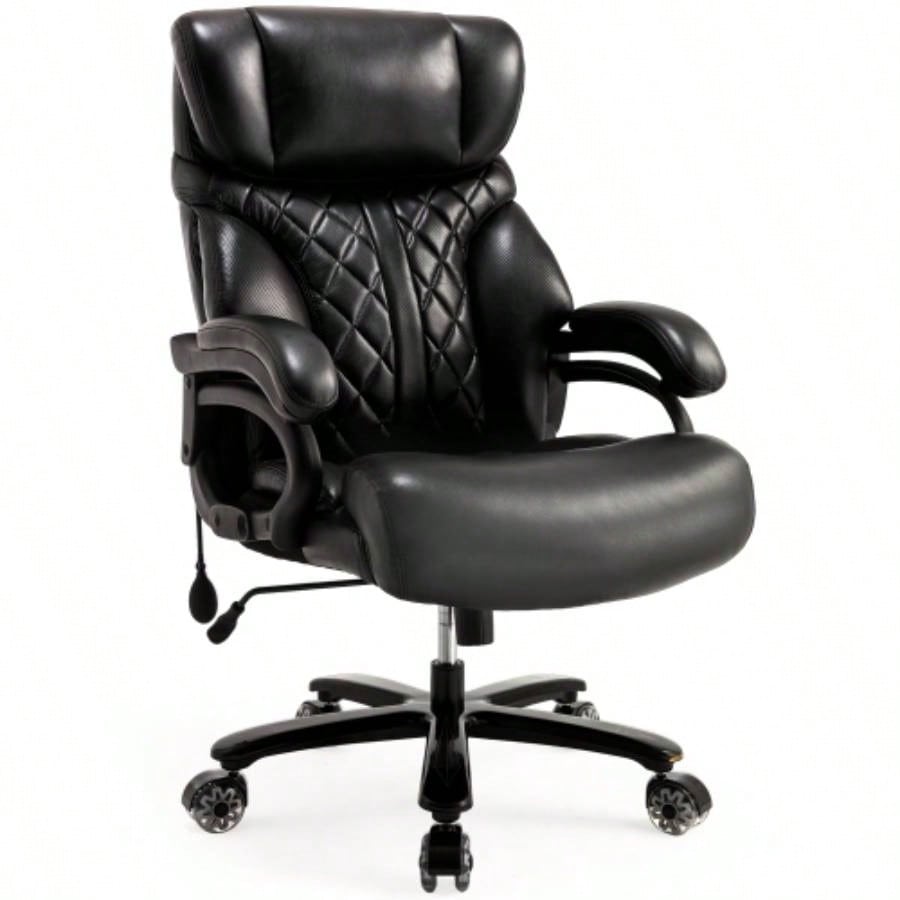 600LBS Big and Tall Office Chair Heavy People, Wide and Adjustable Lumbar, Heavy Duty Executive Chair with High Back, Large Computer Desk Chair Comfortable Home Office