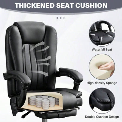 Massage Office Chair with Heat and 6 Vibration Points, Executive Office Chair with Foot Rest and Padded Armrests, Reclining Backrest and Wheels