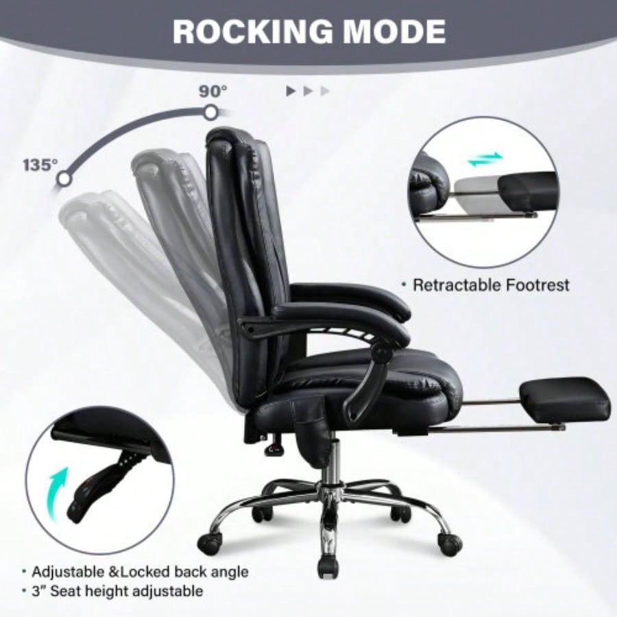 Massage Office Chair with Heat and 6 Vibration Points, Executive Office Chair with Foot Rest and Padded Armrests, Reclining Backrest and Wheels