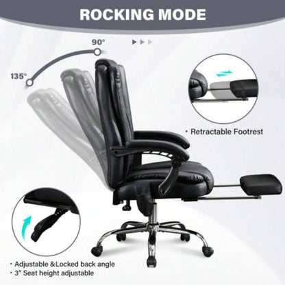 Massage Office Chair with Heat and 6 Vibration Points, Executive Office Chair with Foot Rest and Padded Armrests, Reclining Backrest and Wheels