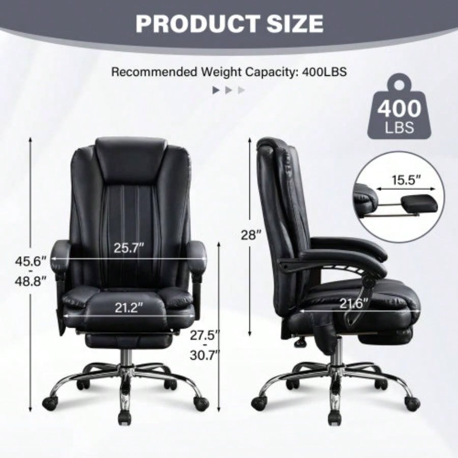 Massage Office Chair with Heat and 6 Vibration Points, Executive Office Chair with Foot Rest and Padded Armrests, Reclining Backrest and Wheels