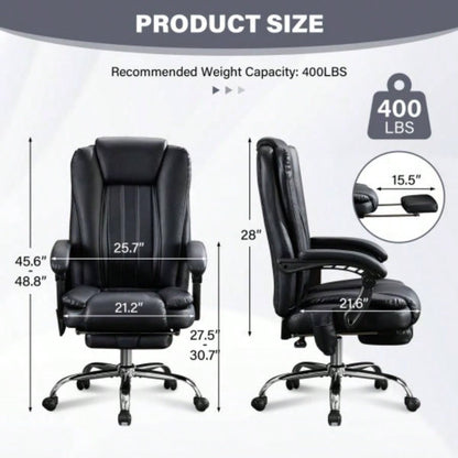 Massage Office Chair with Heat and 6 Vibration Points, Executive Office Chair with Foot Rest and Padded Armrests, Reclining Backrest and Wheels