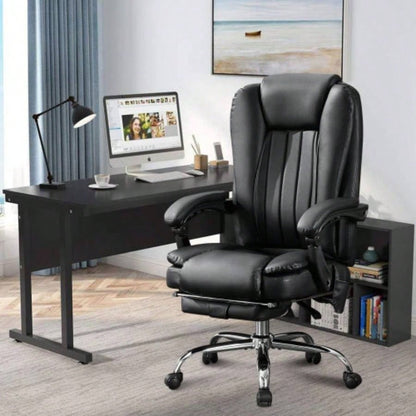 Massage Office Chair with Heat and 6 Vibration Points, Executive Office Chair with Foot Rest and Padded Armrests, Reclining Backrest and Wheels