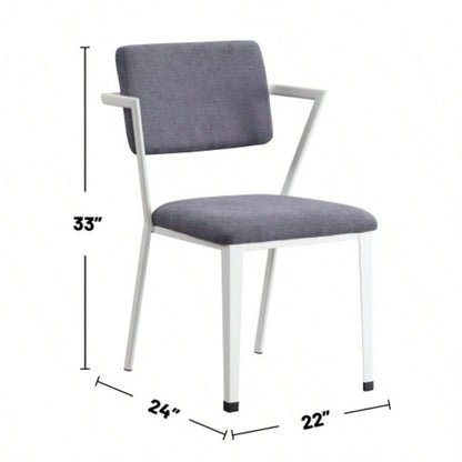 Metal Frame Office Chair with Padded Cushion, Gray and White
