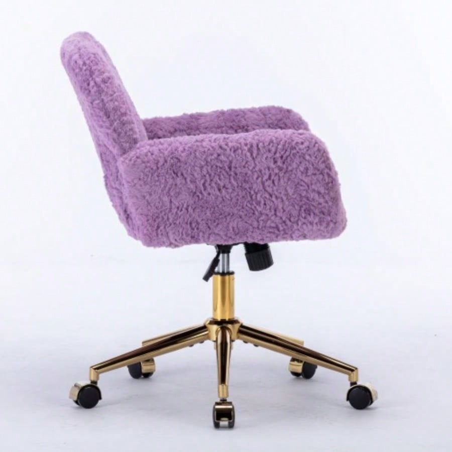 AA Furniture Office Chair, Artificial rabbit hair Home Office Chair with Golden Metal Base, Adjustable Desk Chair Swivel Office Chair, Vanity ChairViolet