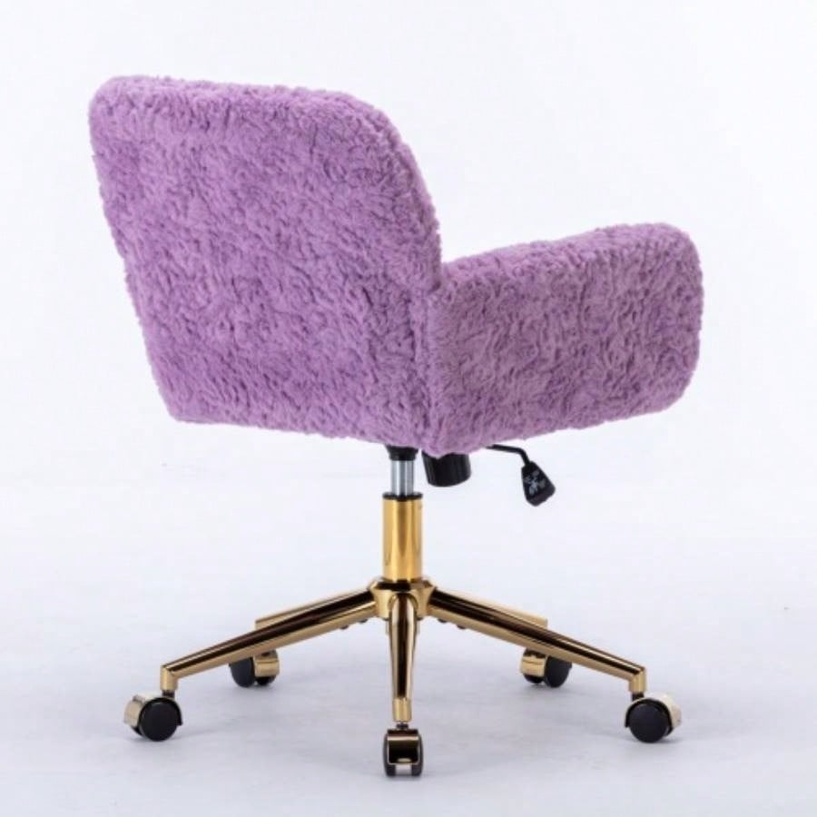 AA Furniture Office Chair, Artificial rabbit hair Home Office Chair with Golden Metal Base, Adjustable Desk Chair Swivel Office Chair, Vanity ChairViolet