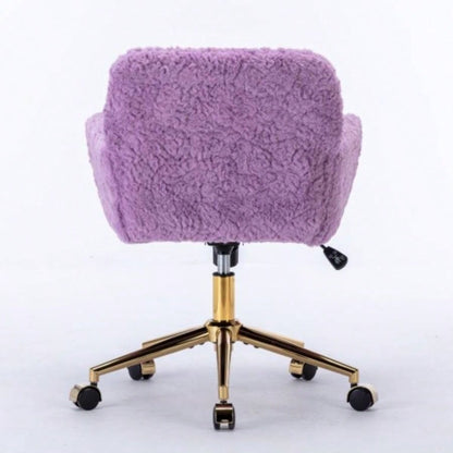 AA Furniture Office Chair, Artificial rabbit hair Home Office Chair with Golden Metal Base, Adjustable Desk Chair Swivel Office Chair, Vanity ChairViolet