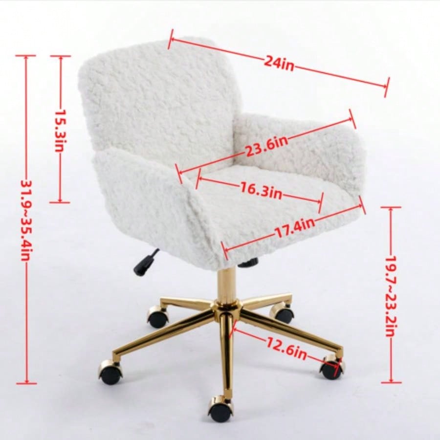 AA Furniture Office Chair, Artificial rabbit hair Home Office Chair with Golden Metal Base, Adjustable Desk Chair Swivel Office Chair, Vanity ChairViolet