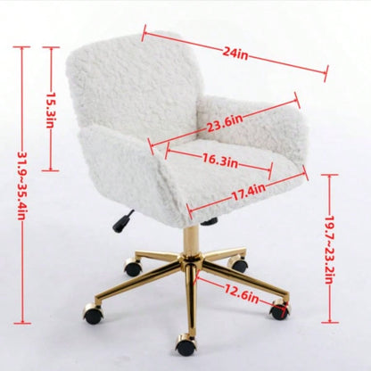 AA Furniture Office Chair, Artificial rabbit hair Home Office Chair with Golden Metal Base, Adjustable Desk Chair Swivel Office Chair, Vanity ChairViolet