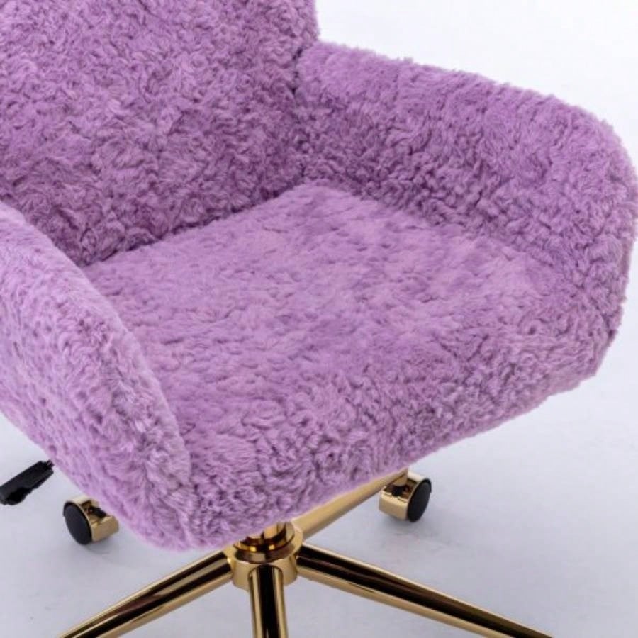 AA Furniture Office Chair, Artificial rabbit hair Home Office Chair with Golden Metal Base, Adjustable Desk Chair Swivel Office Chair, Vanity ChairViolet