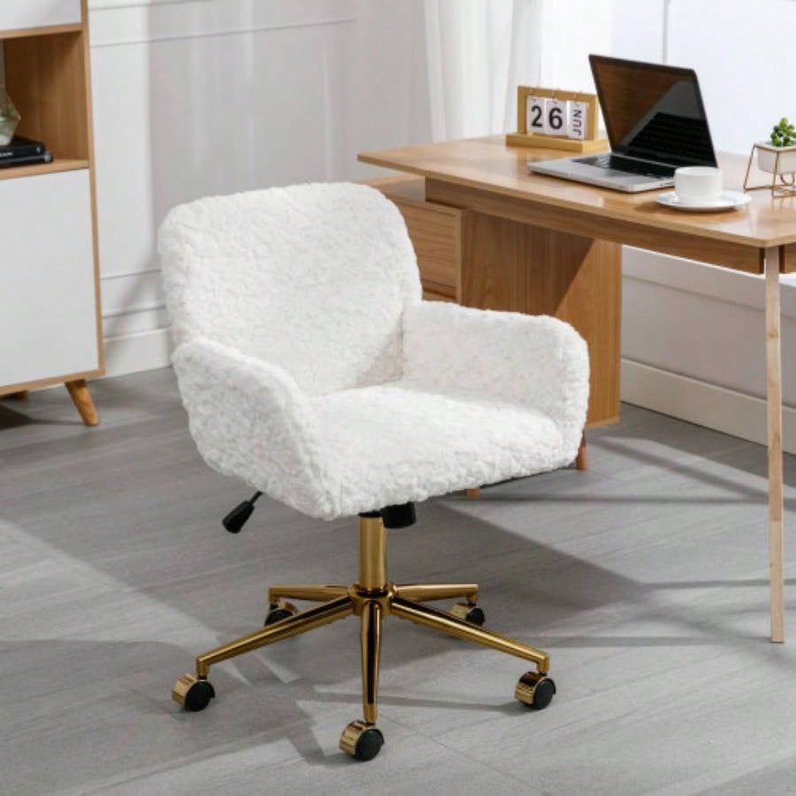 AA Furniture Office Chair, Artificial rabbit hair Home Office Chair with Golden Metal Base, Adjustable Desk Chair Swivel Office Chair, Vanity ChairViolet