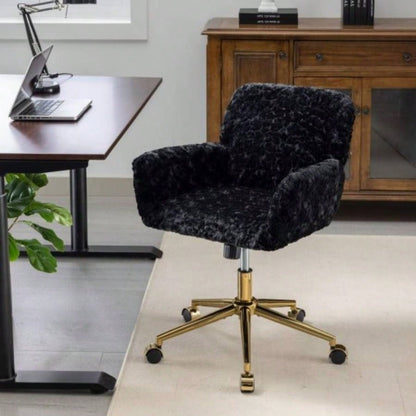 AA Furniture Office Chair, Artificial rabbit hair Home Office Chair with Golden Metal Base, Adjustable Desk Chair Swivel Office Chair, Vanity ChairViolet