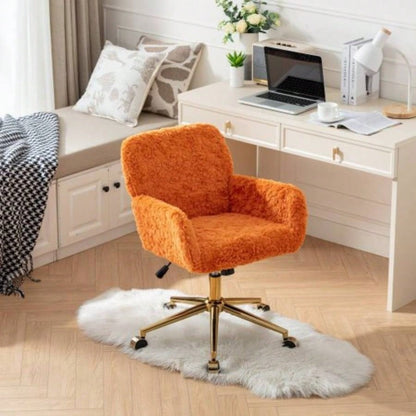 AA Furniture Office Chair, Artificial rabbit hair Home Office Chair with Golden Metal Base, Adjustable Desk Chair Swivel Office Chair, Vanity ChairViolet