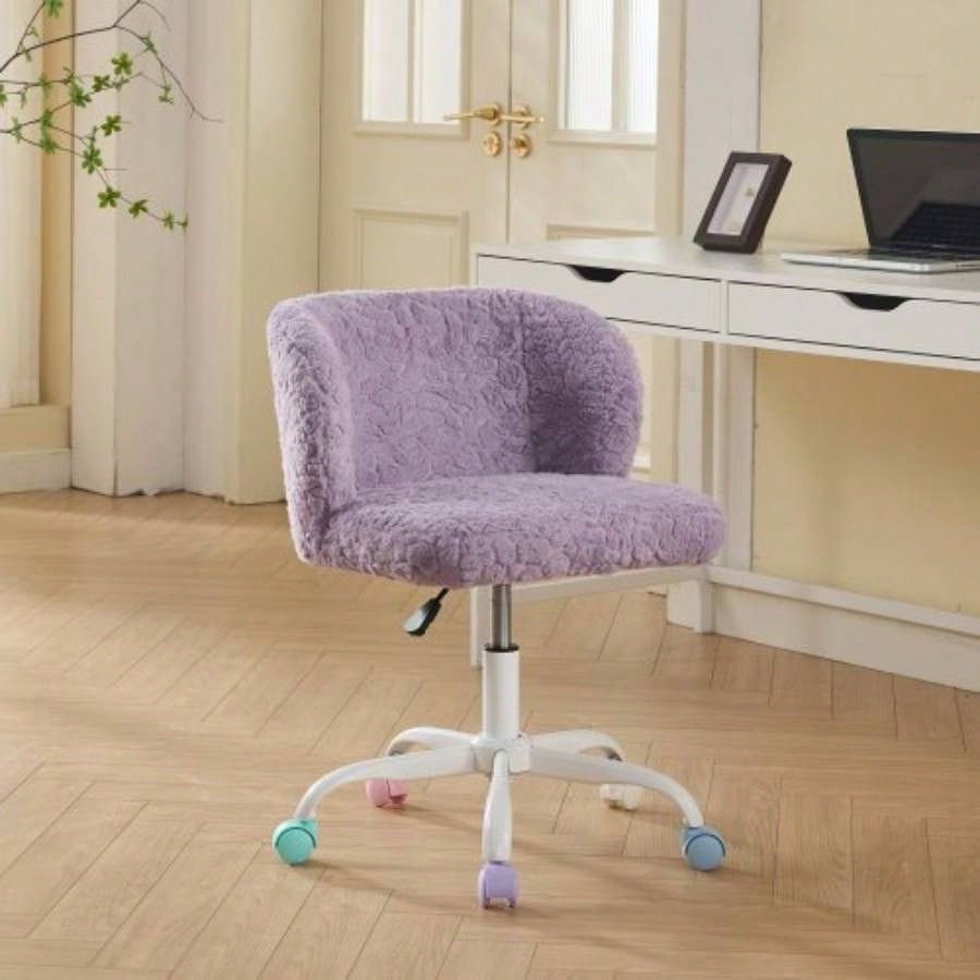 AA Furniture Office Chair, Artificial rabbit hair Home Office Chair with Golden Metal Base, Adjustable Desk Chair Swivel Office Chair, Vanity ChairViolet