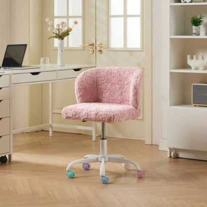 AA Furniture Office Chair, Artificial rabbit hair Home Office Chair with Golden Metal Base, Adjustable Desk Chair Swivel Office Chair, Vanity ChairViolet