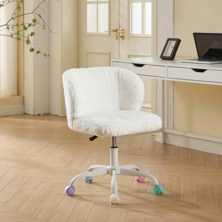 AA Furniture Office Chair, Artificial rabbit hair Home Office Chair with Golden Metal Base, Adjustable Desk Chair Swivel Office Chair, Vanity ChairViolet