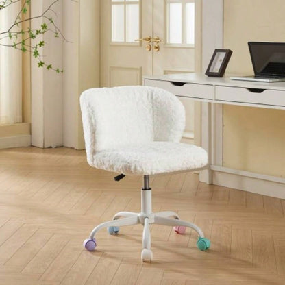 AA Furniture Office Chair, Artificial rabbit hair Home Office Chair with Golden Metal Base, Adjustable Desk Chair Swivel Office Chair, Vanity ChairViolet