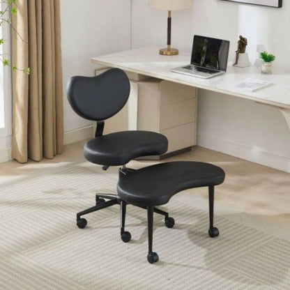 Meditation Chair Plus, Legged Chair with Wheels, ADHD Chair, Criss Desk Chair with Lumbar Support and Adjustable Stool, Flexible Design Fidgety Sitters, Black PU