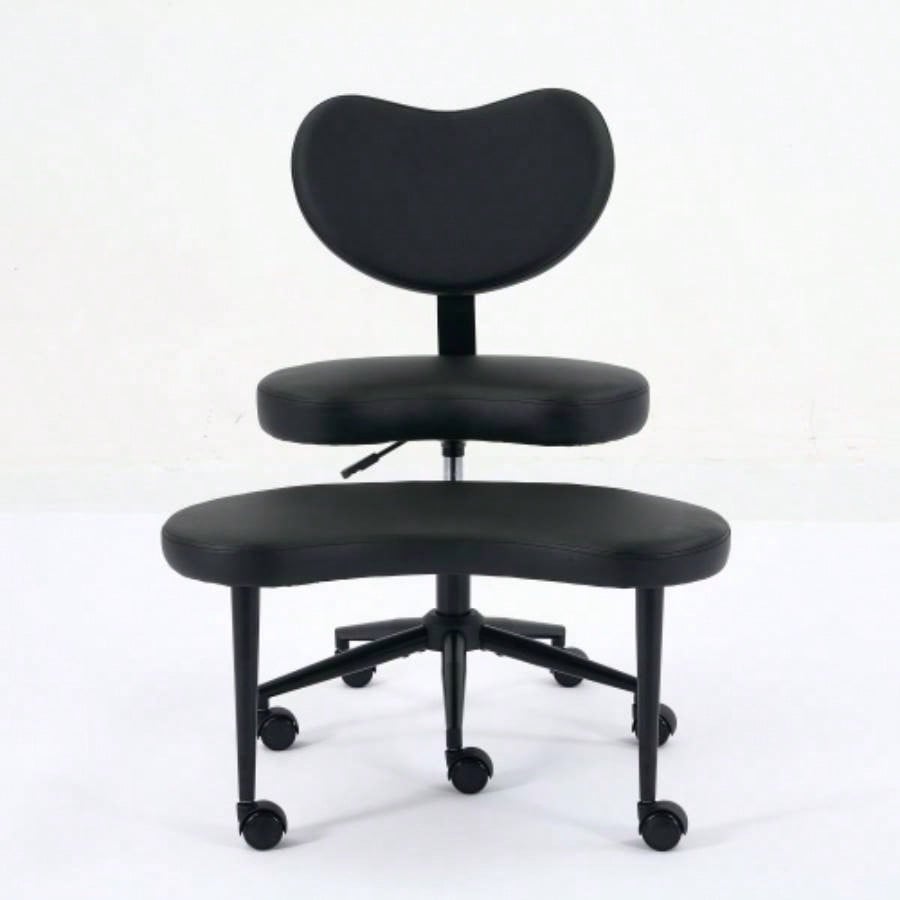 Meditation Chair Plus, Legged Chair with Wheels, ADHD Chair, Criss Desk Chair with Lumbar Support and Adjustable Stool, Flexible Design Fidgety Sitters, Black PU
