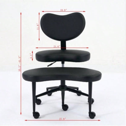 Meditation Chair Plus, Legged Chair with Wheels, ADHD Chair, Criss Desk Chair with Lumbar Support and Adjustable Stool, Flexible Design Fidgety Sitters, Black PU