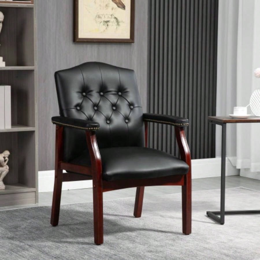 Leather Reception Guest Chairs/Padded and Arms Ergonomic Mid - Back Office Executive Side Chair Meeting Waiting Room Conference Office Guest Chairs, Black